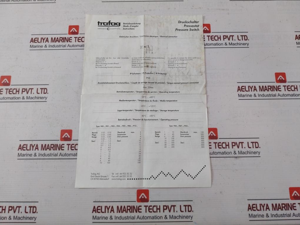Trafag 904.2377.924 Pressure Switch 5Bar 0.5Mpa 250Vac 30Vdc