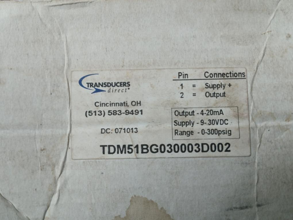 Transducers Tdm51Bg030003D002 Pressure Transducer 2237218 9-30Vdc, 0-300 Psig