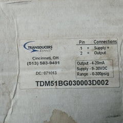 Transducers Tdm51Bg030003D002 Pressure Transducer 2237218 9-30Vdc, 0-300 Psig