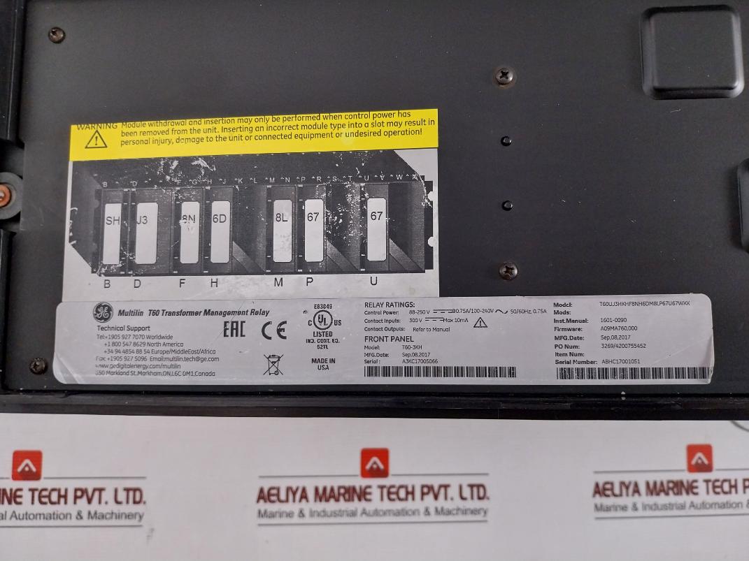 Transformer Protection System By Ge Part No: T60Uj3Hkhf8Nh6Dm8Lp67U67Wxx Multilin T60