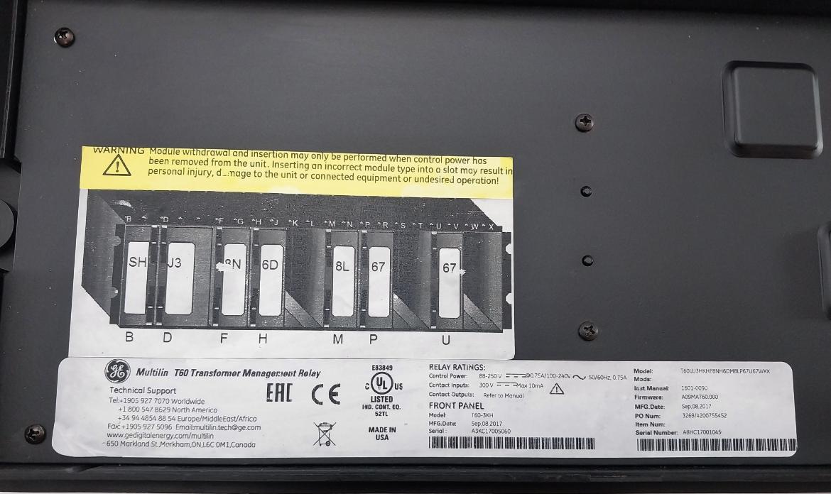 Transformer Protection System Multilin T60 Brand Ge T60Uj3Hkhf8Nh6Dm8Lp67U67Wxx