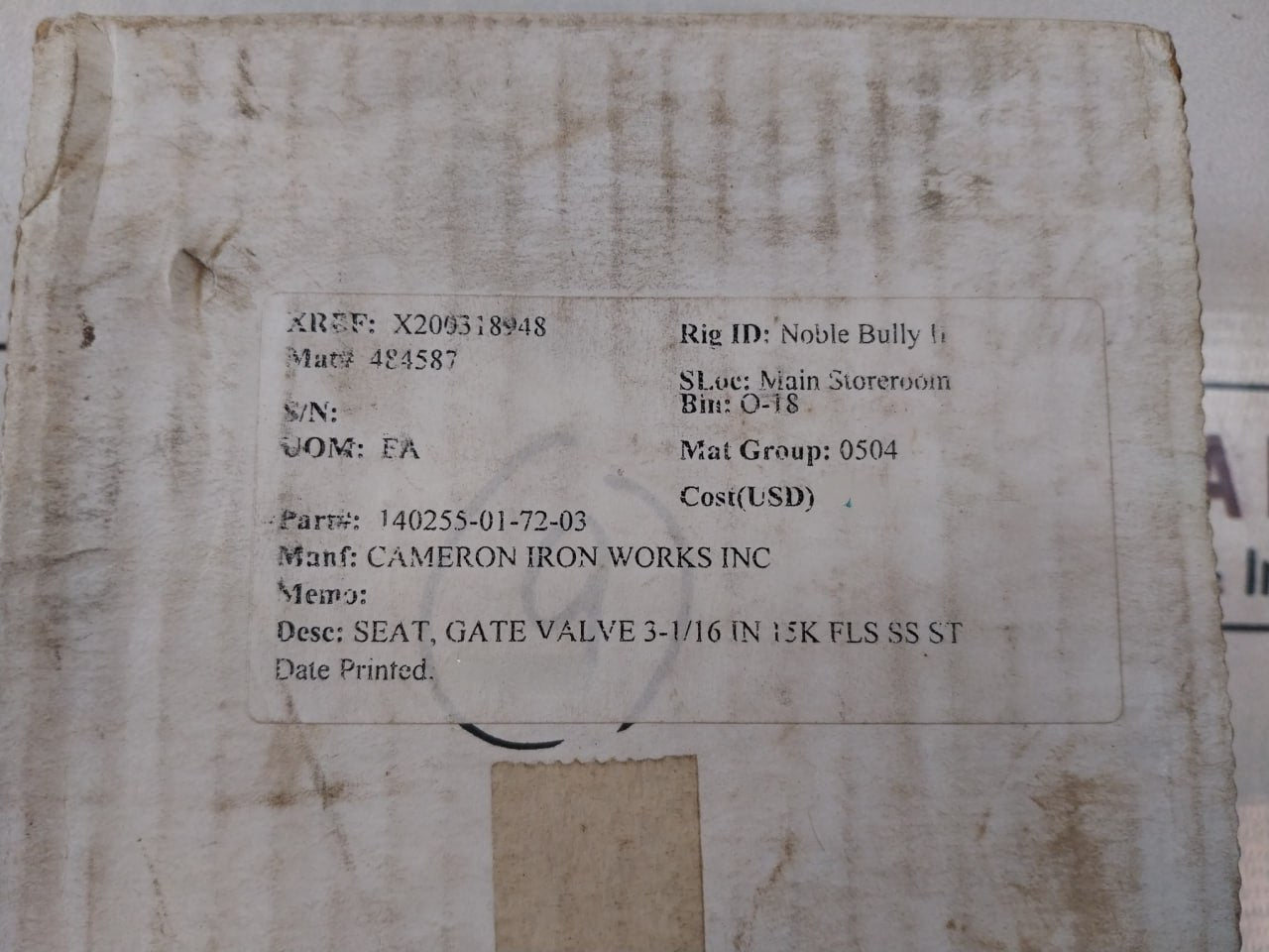 Tribocor 140255-01-72-03 Seat Gate Valve 3-1/16 In 15K Fls Ss St