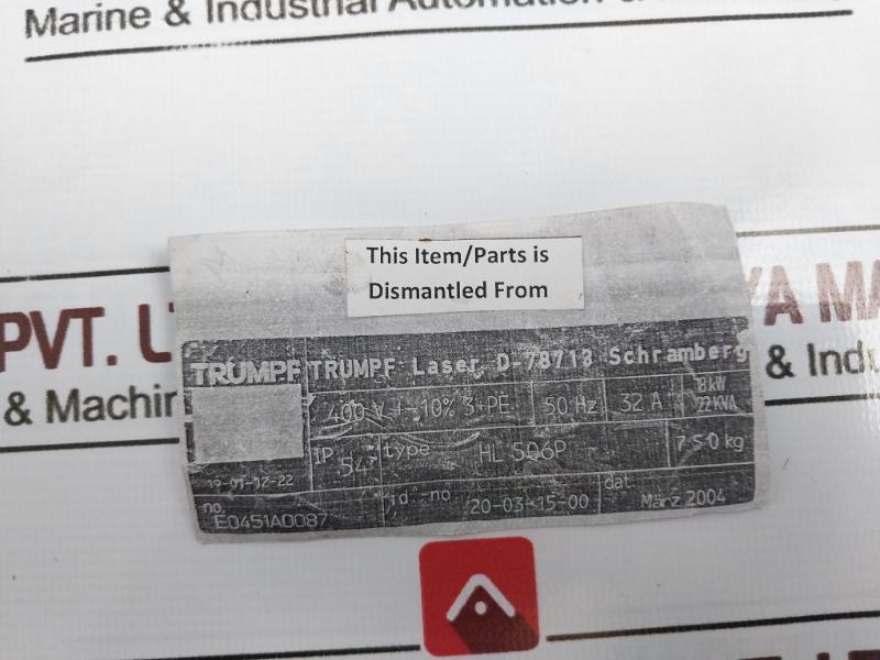 Trumpf 12-11-59-00 Radiation Protection 22Kva 5Mw 50Hz 32A