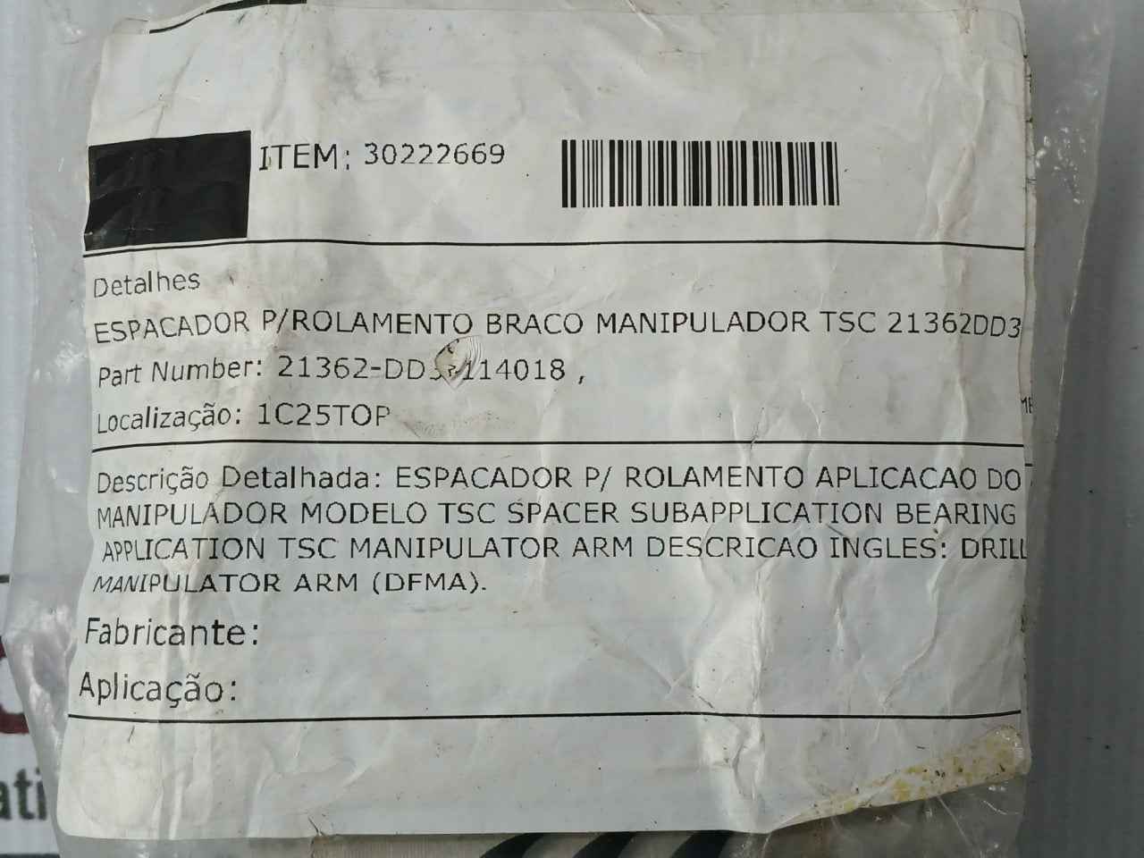 Tsc 21362-dd3-114018 Spacer For Hpu System Application Manipulator Arm Bearing