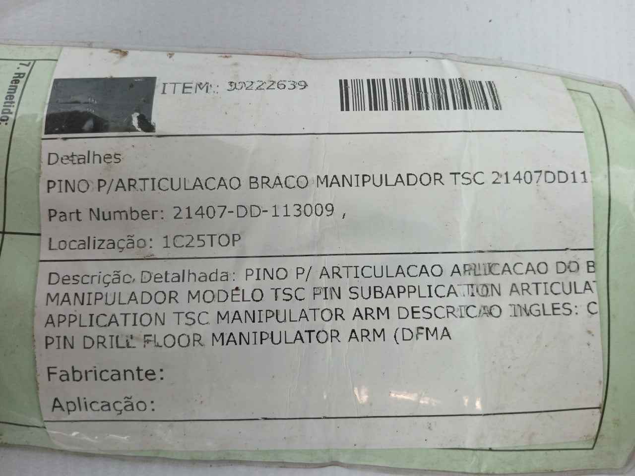 Tsc 21407-dd-113009 Pin Drill Floor Manipulator Arm