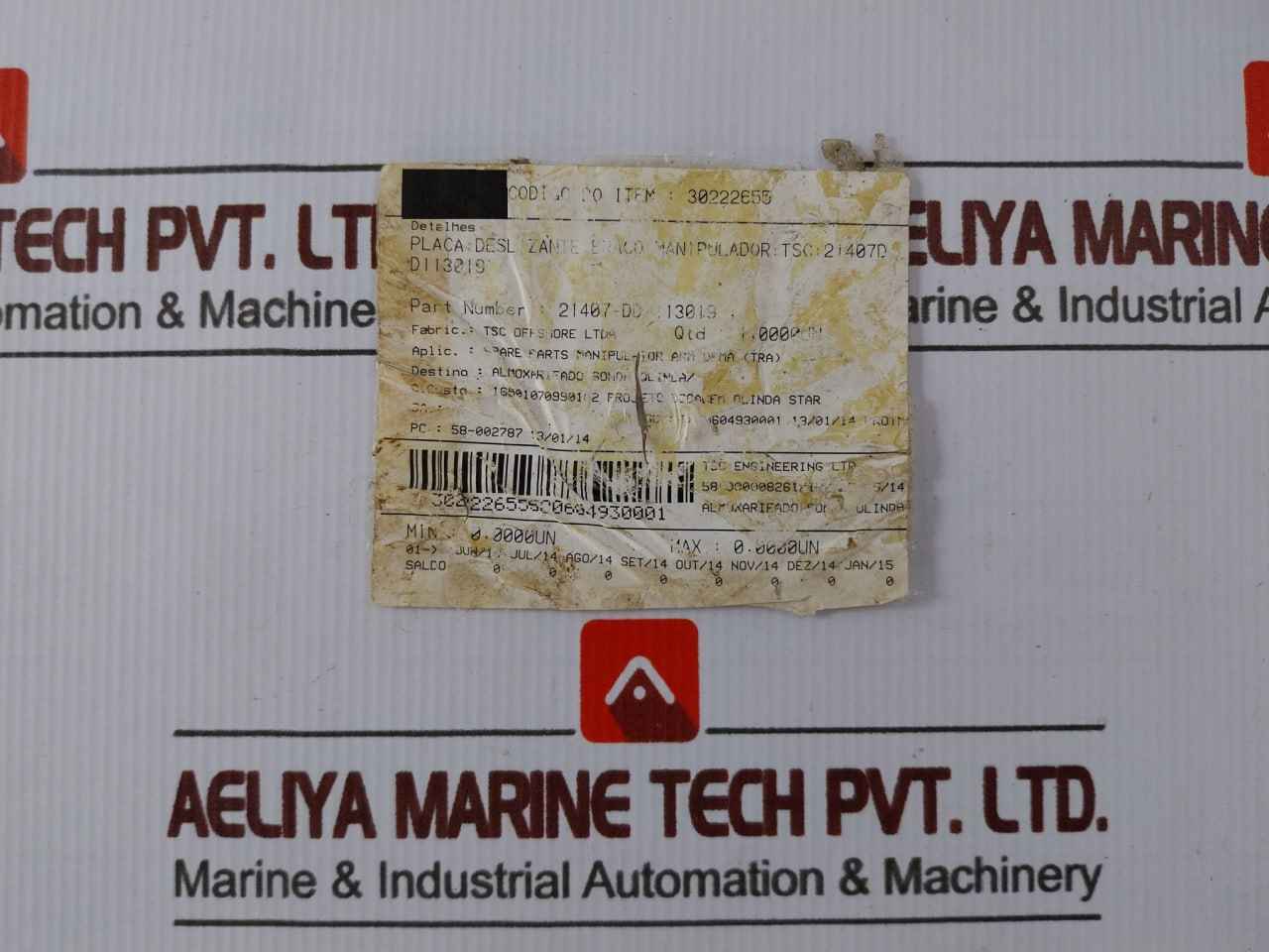Tsc 21407-dd-113019 Manipulator Arm Sliding Plate Drill Floor 30222655