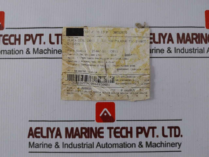 Tsc 21407-dd-113019 Manipulator Arm Sliding Plate Drill Floor 30222655