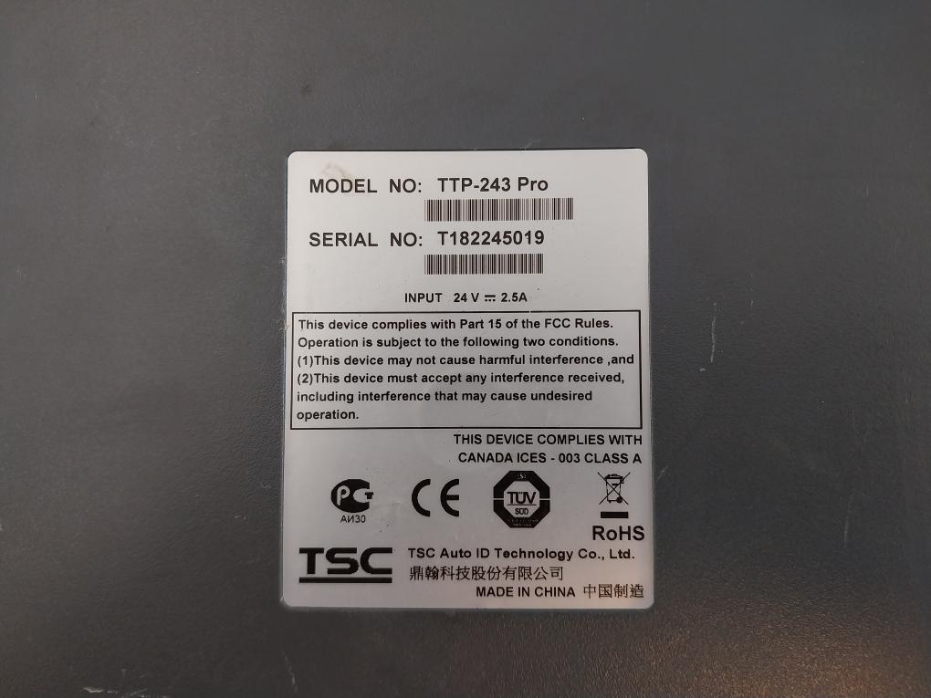 Tsc Ttp-243 Pro Label Printer 24V-2.5A 80C 300V Vw-1 E237114