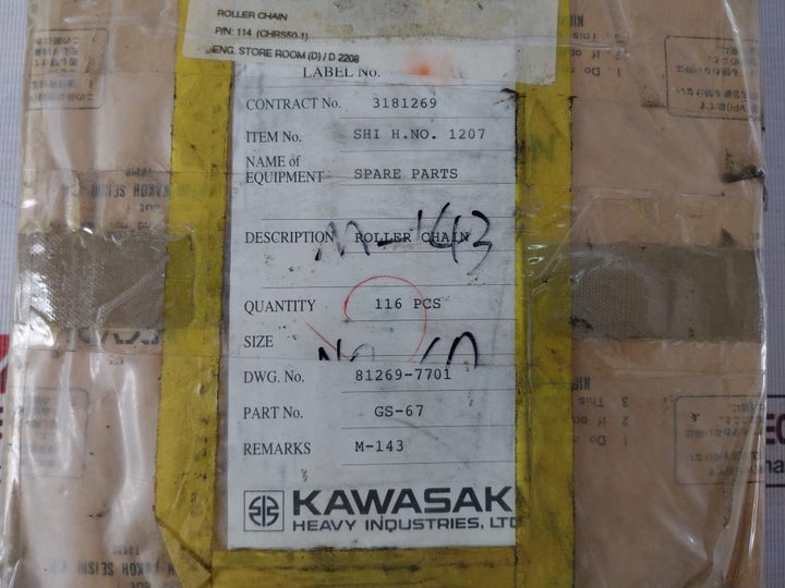 Tsubaki Rs50 Roller Chain Gs-67 81269-7701 M-143 411-400.012