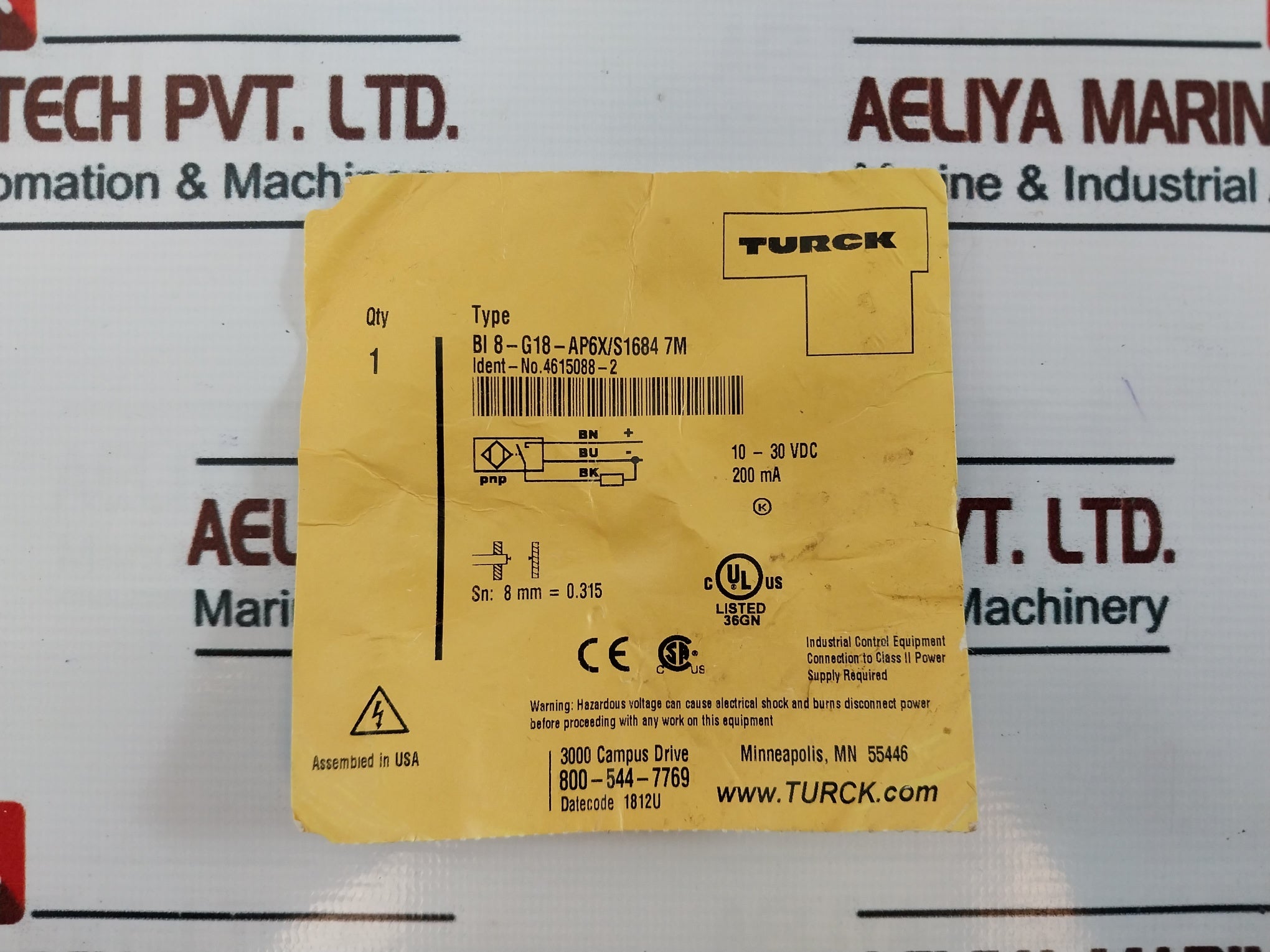 Turck Bi8-g18-ap6X/S1684 7M Proximity Switch 10-30 Vdc 200 Ma