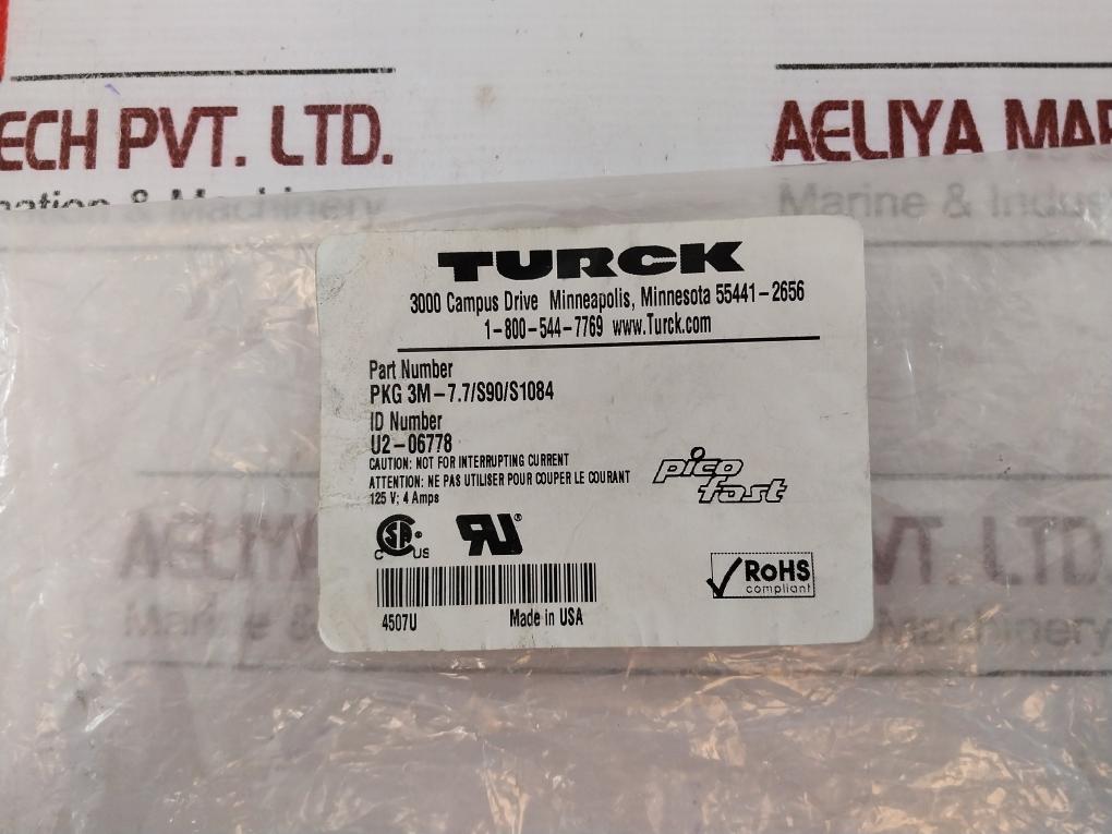 Turck Pkg 3M-7.7/S90/S1084 Molded Cordset Cable 7.5 Meter
