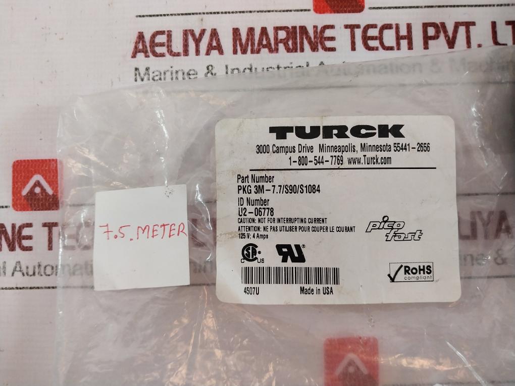 Turck Pkg 3M-7.7/S90/S1084 Molded Cordset Cable 7.5 Meter