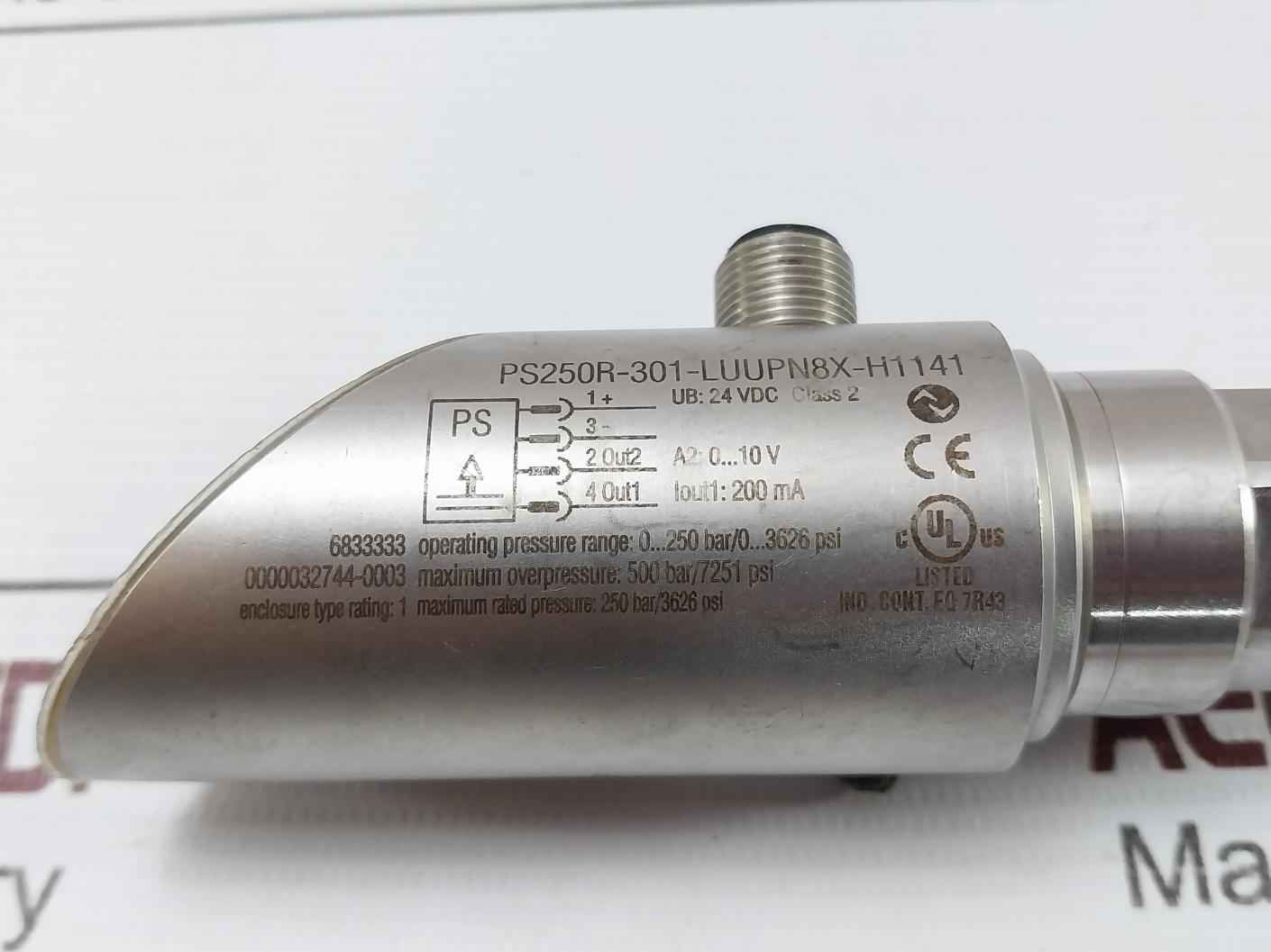 Turck Ps250R-301-luupn8X-h1141 Pressure Sensor 0-250 Bar/0-3626 Psi 200 Ma