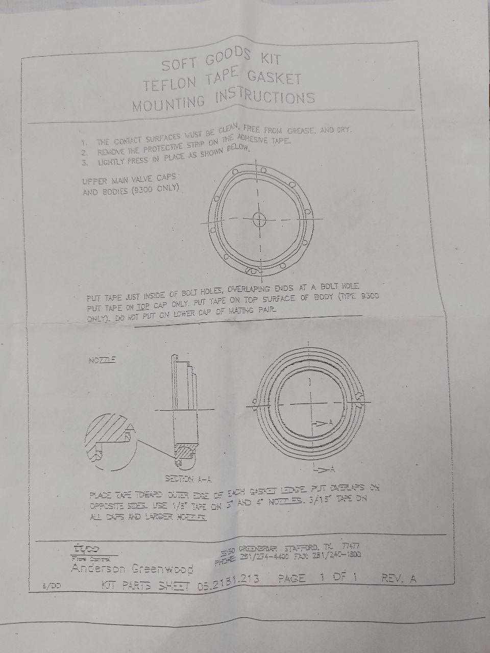 Tyco 9300p10 Sfg Soft Goods Sst Bolted Seat And Teflon Tap Gasket Kit