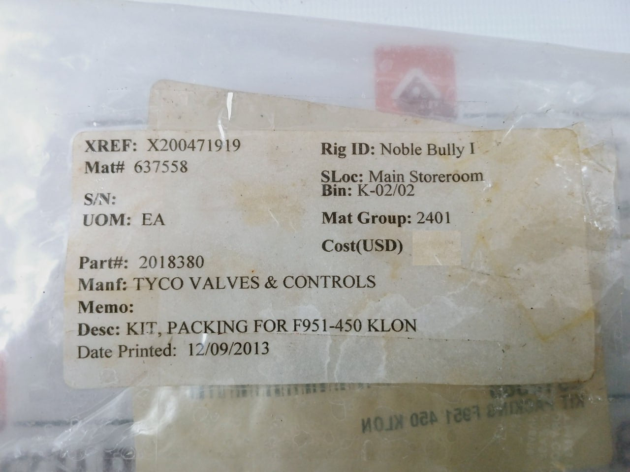Tyco Valves & Controls 2018380 Gland Packing Kit For 250-600Mm Knife Gate Valve