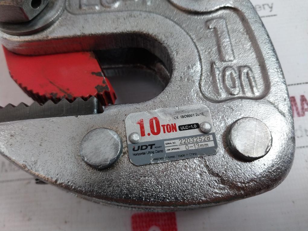 Udt Ulc-1.0 Horizontal Lifting Clamp 1.0 Ton Jaw Opening 0-13Mm