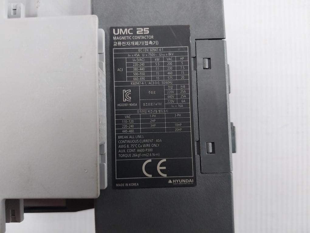 Umc 25 Hyundai 200-220V 50/60Hz Ac Magnetic Contactor