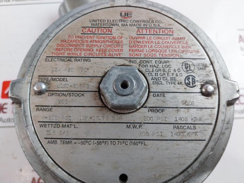 United Electric J120-s164B Explosion-proof Pressure Control Switch, 4-200 Psi