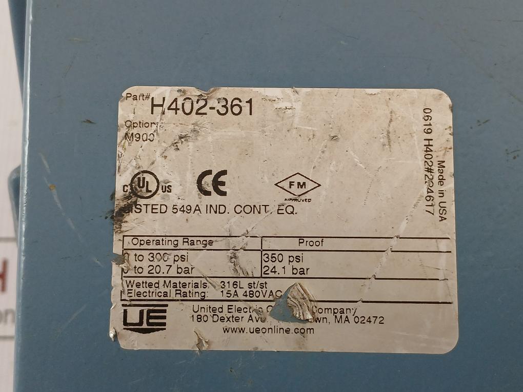 United Electric Pressure Control Switch H402-36