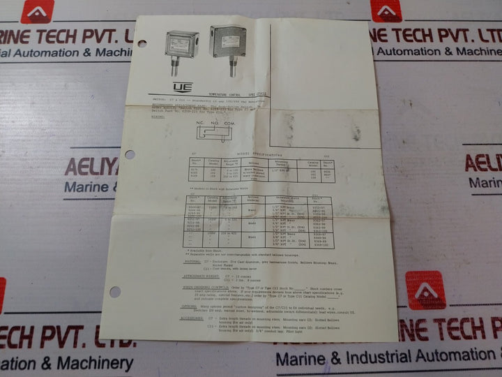 United Electric 102-9037 Temperature Control 15 Amps 125/250 Vac