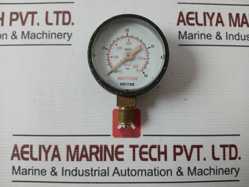 Unitor En562 Acetylene Safety Pressure Gauge 0 To 600 Lbf/In2 0-40 Bar