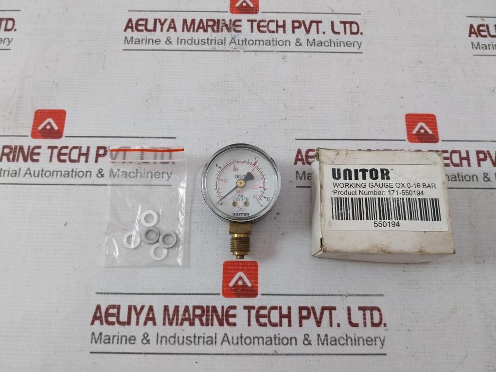 Unitor Ox 0-16 Bar Oxygen Working Gauge 171-550194 0-230 Lbf/In2