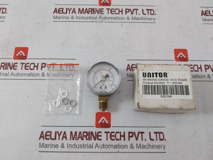 Unitor Ox 0-16 Bar Oxygen Working Gauge 171-550194 0-230 Lbf/In2