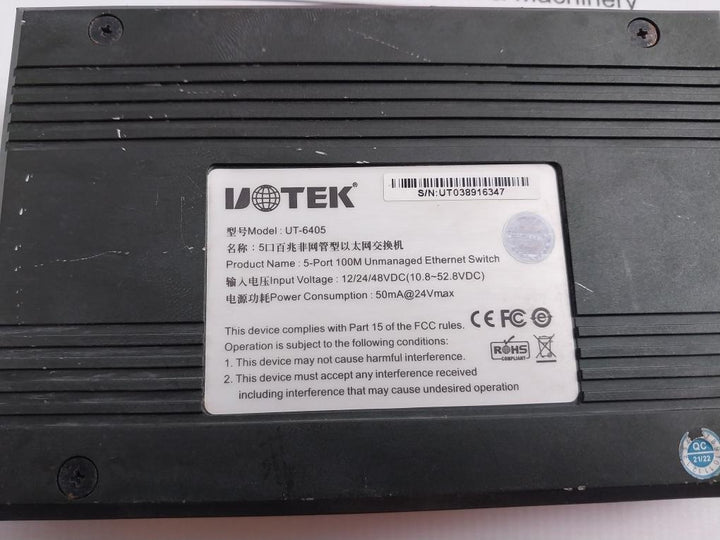 Uotek Ut-6405 5-port 100M Unmanaged Ethernet Switch 12/24/48Vdc 50Ma At 24V