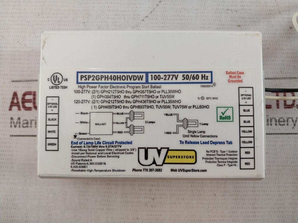 Uv Aw011101Rs120 High Power Factor Electronic Program Start Ballast 100-277V Ac