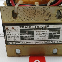 V-megh Industries 110/110/18V Single-phase Control Transformer Rtxg 16-0 Rk