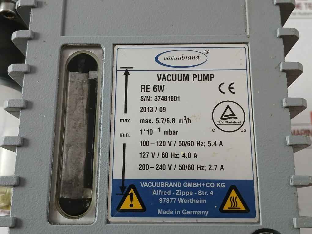 Vacuubrand Re 6W Rotary Vane Vacuum Pump 100-120V 50/60Hz 5.4A