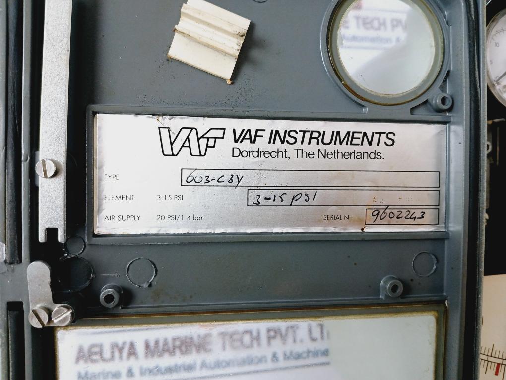 Vaf Instruments 603-c3Y Meter 3-15 Psi