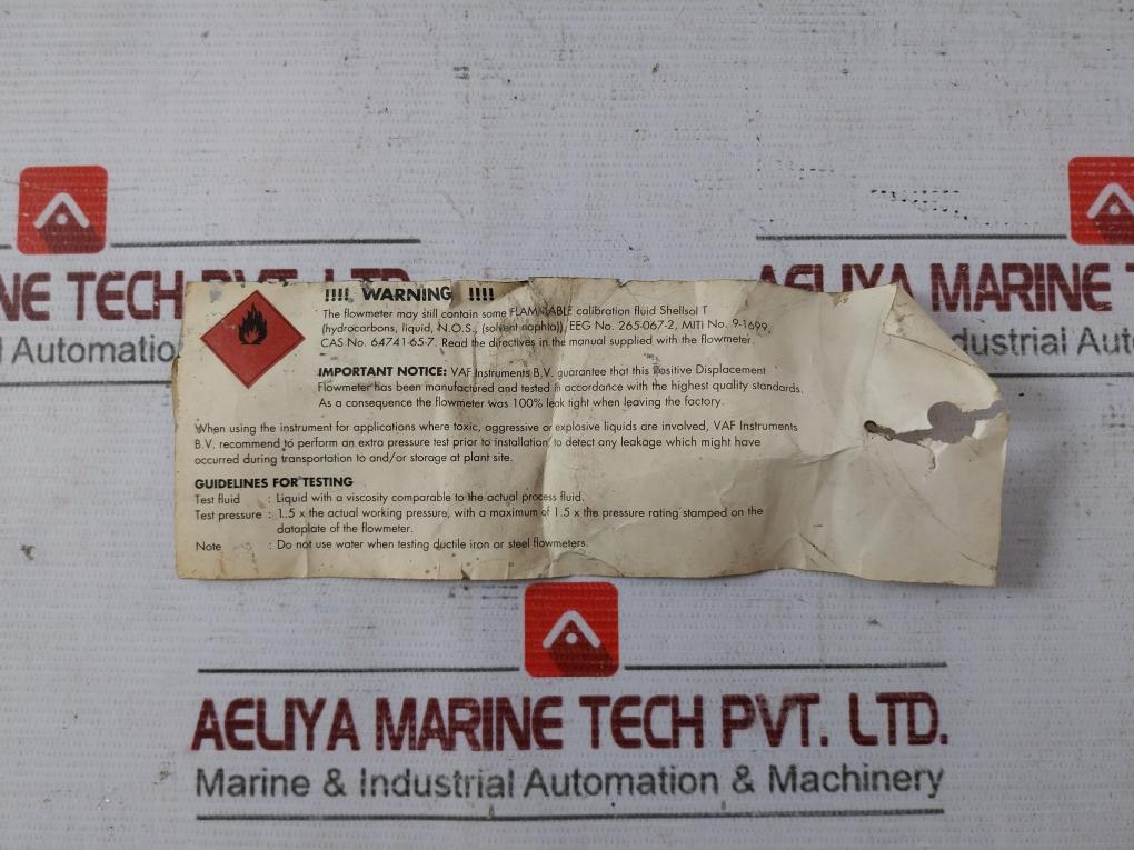 Vaf Instruments J5023 Flow Meter For G/E Mdo 5K Bar Var.3445 2.5 L/Min