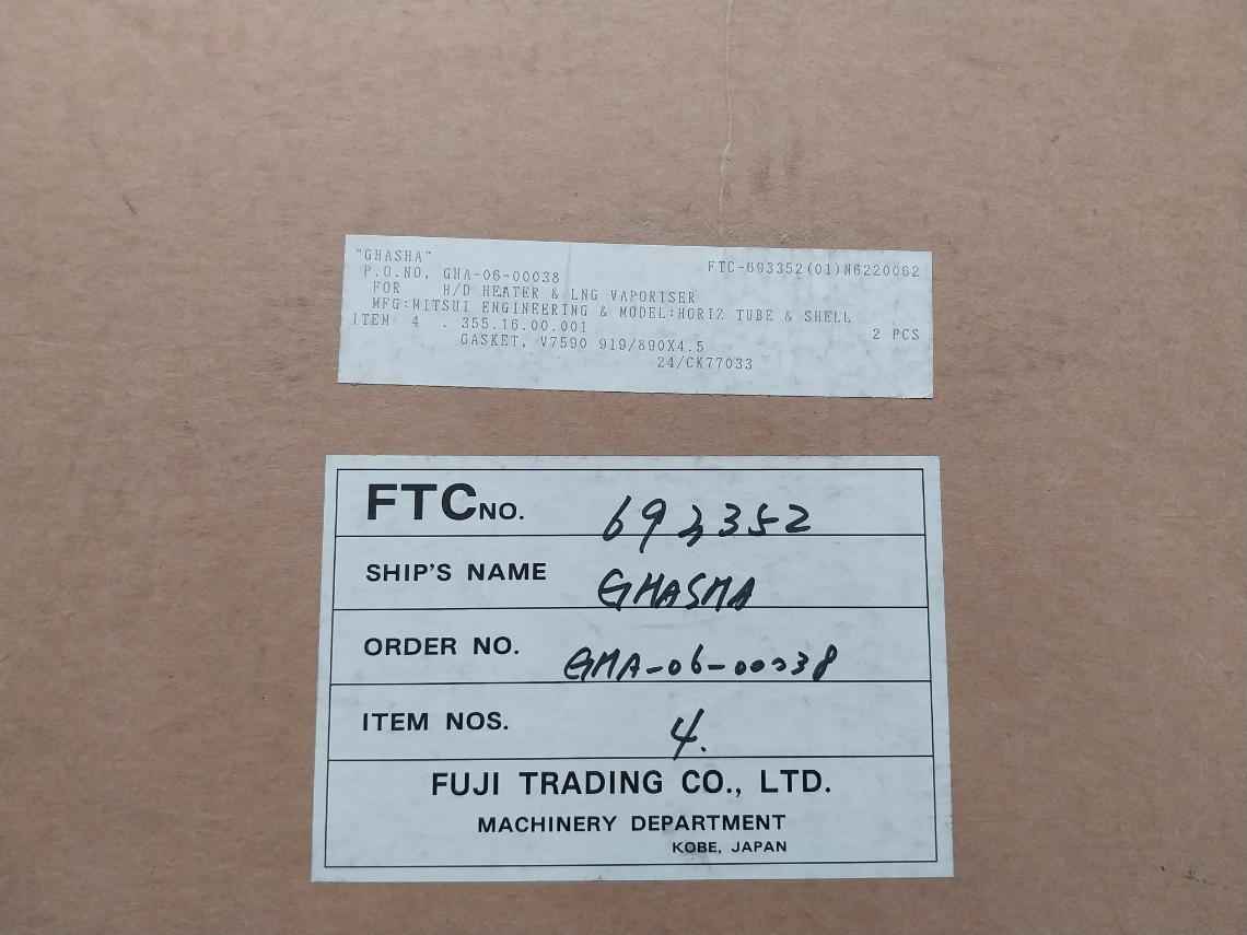 Valqua Gasket For H/D Heater & Lng Vaporiser Horiz Tube & Shell V7590