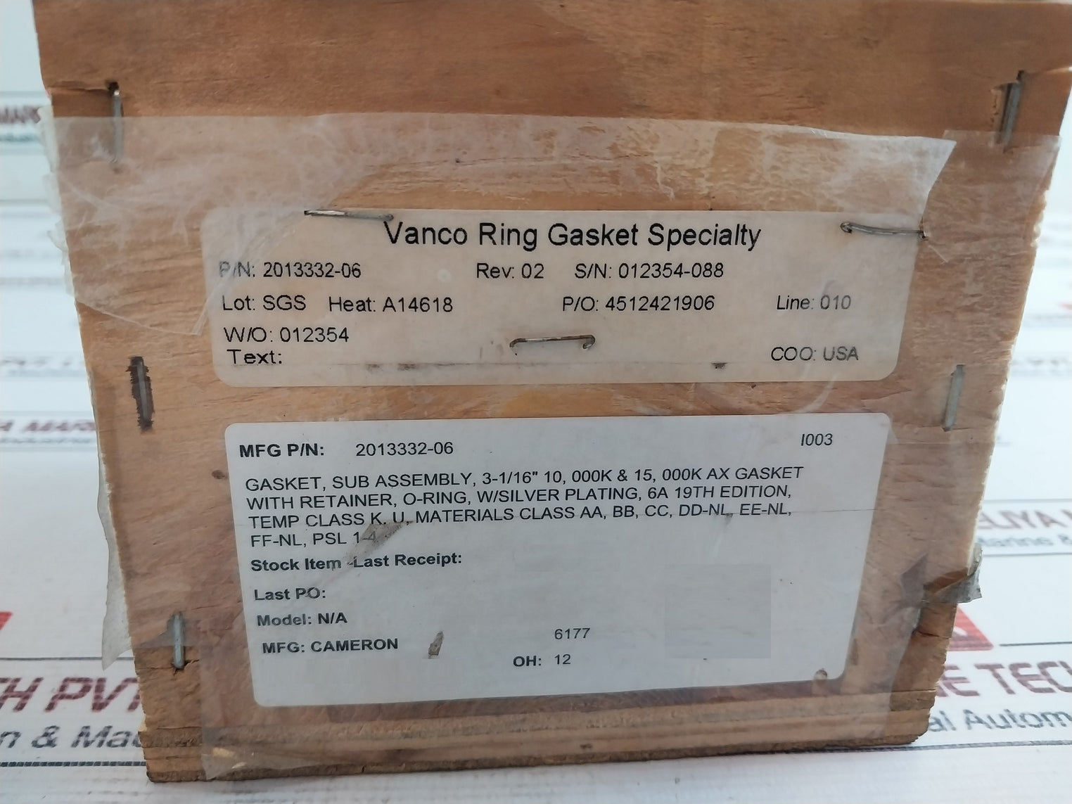 Vanco 2013332-06 Cameron Ring Gasket A14618 Psl1-4 Rev 02