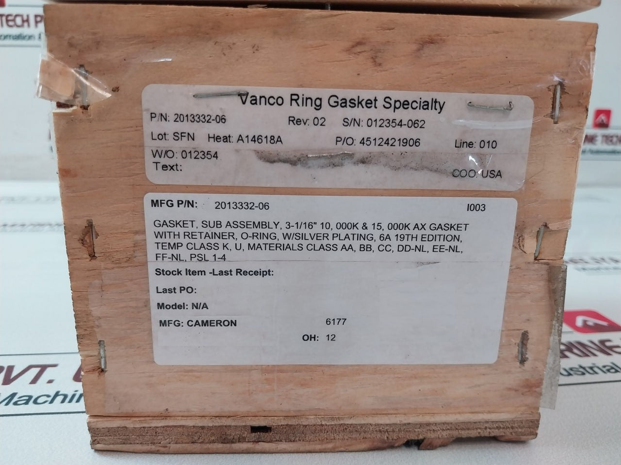 Vanco 2013332-06 Ring Gasket Specialty Psl 1-4 A14618A Rev: 02