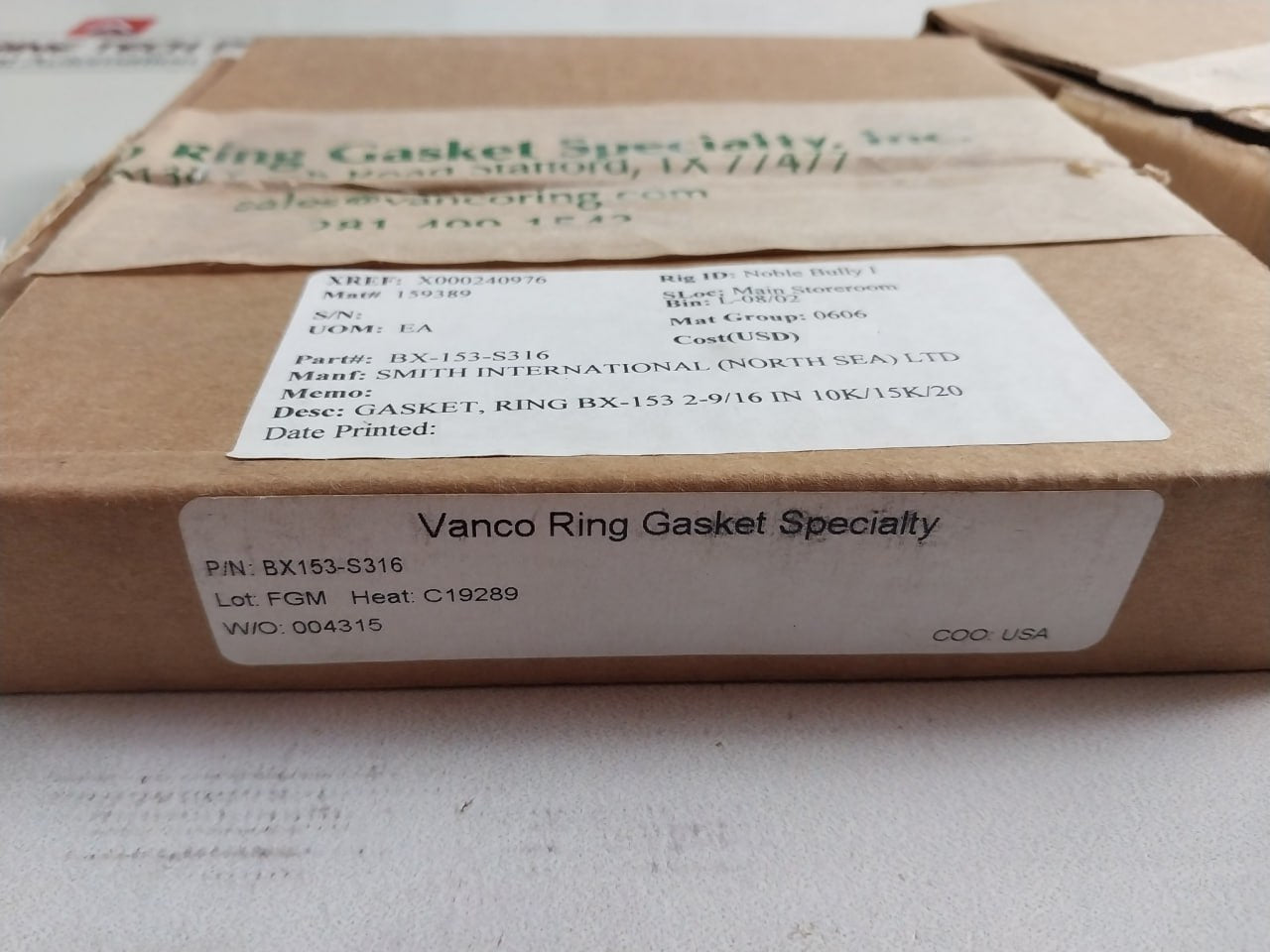 Vanco 6A0003 Gasket Ring Bx-153 2-9/16 In 10K/15K/20