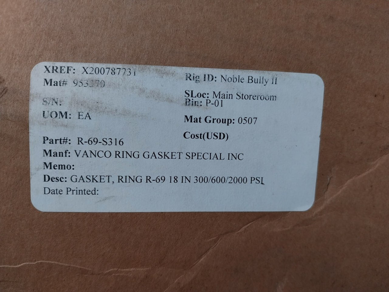 Vanco R69-s316-4 Gasket Ring R-69 18 In 300/600/2000 Psi