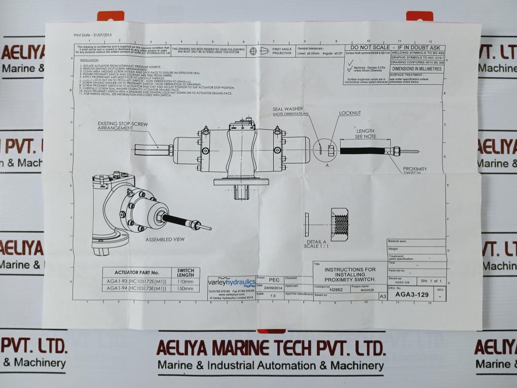 Varley Hydraulics Fs-v122-150 Proximity Switch Sensor Pl1507/Cc