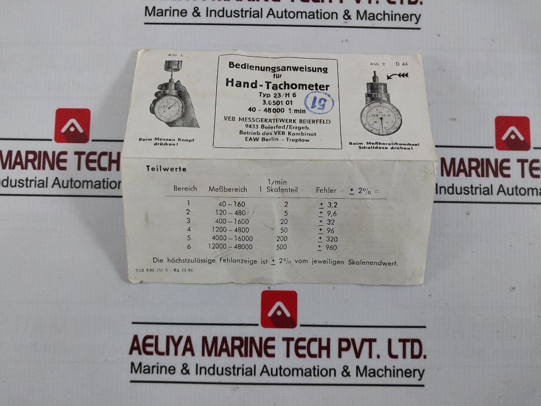 Veb Messgerätewerk Beierfeld 23/H6 Hand-tachometer 3.0501/01 48 – 48,000 1/Min