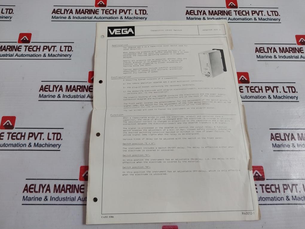 Vegator 420 Z Capacitive Level Switch 0-20 Sec, 250V~
