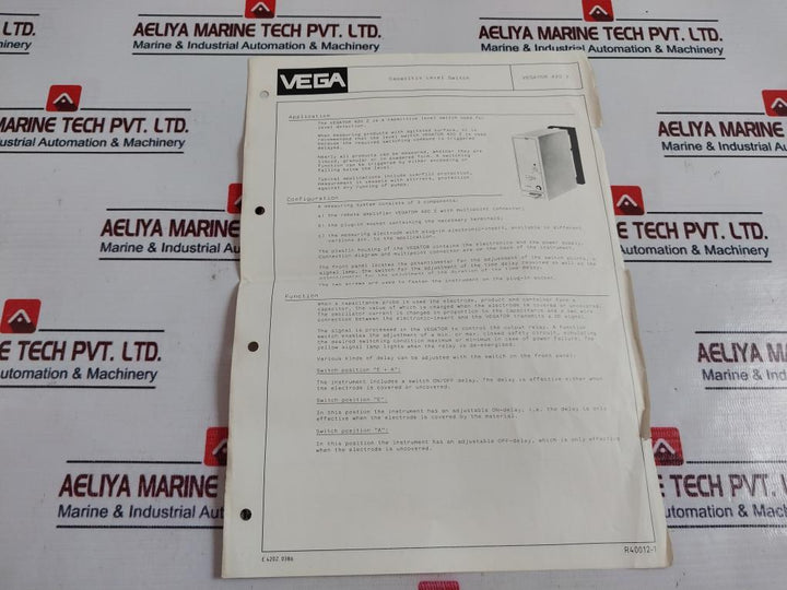 Vegator 420 Z Capacitive Level Switch 0-20 Sec, 250V~