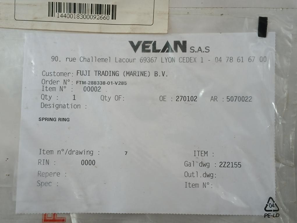 Dn500.Np150.Cbt-1200H.M50/Re Spring Ring For Butterfly Valves Cargo System Velan