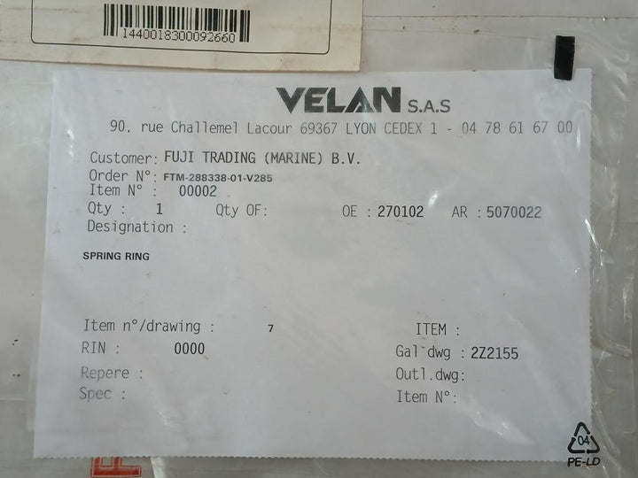 Dn500.Np150.Cbt-1200H.M50/Re Spring Ring For Butterfly Valves Cargo System Velan