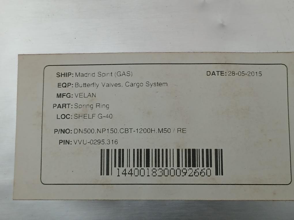 Dn500.Np150.Cbt-1200H.M50/Re Spring Ring For Butterfly Valves Cargo System Velan