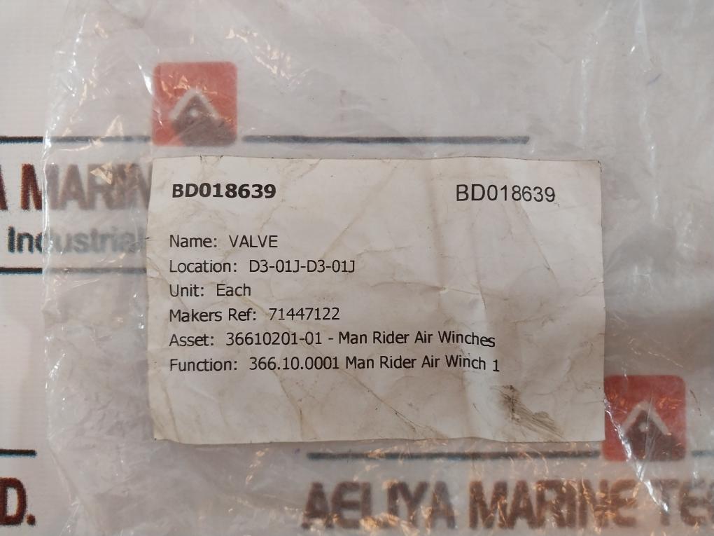 Versa 71447122 Valve, Bd018639, 2nc, 68