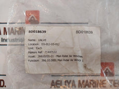Versa 71447122 Valve, Bd018639, 2nc, 68