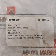 Versa 71447122 Valve, Bd018639, 2nc, 68