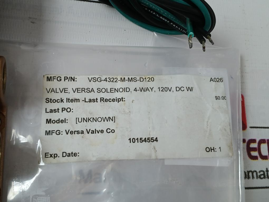 Versa Vsg-4322-m-ms-d120 Solenoid Directional Control Valve 20Vdc 120Vdc A026