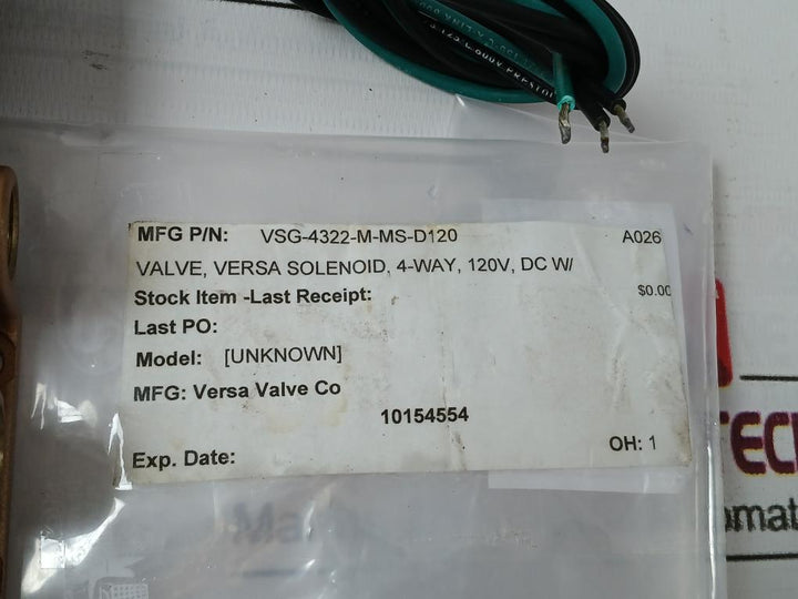 Versa Vsg-4322-m-ms-d120 Solenoid Directional Control Valve 20Vdc 120Vdc A026